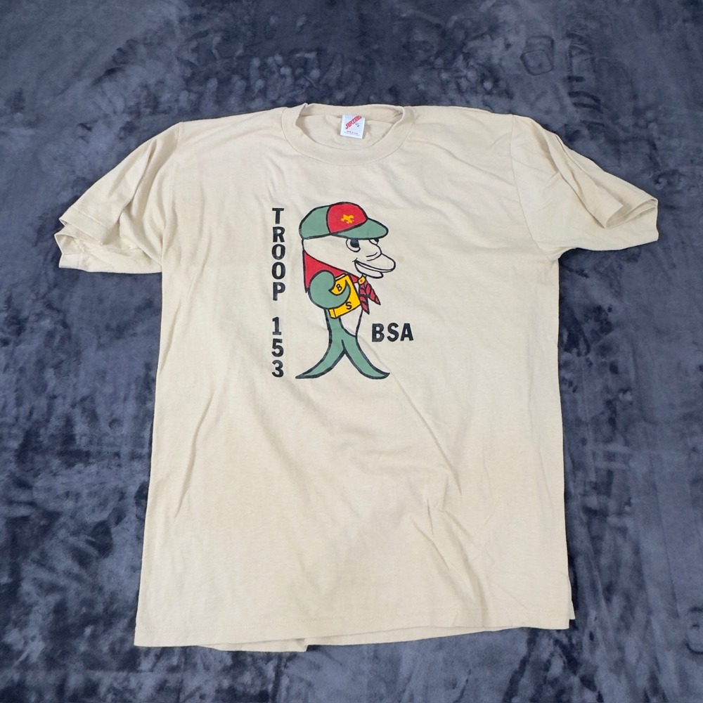 Jerzees T-Shirt Mens XL Tan Vintage‎ BSA Troop 153 Graphic Short Sleeve Tee